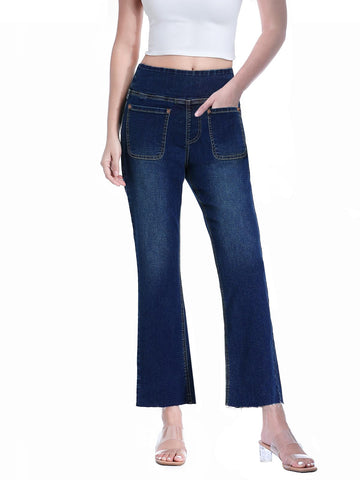 Cropped Pull on Jeans for Women, Trendy Stretchy High Waisted Flared Jeans Skinny Bell Bottom Boot Cut Jeans