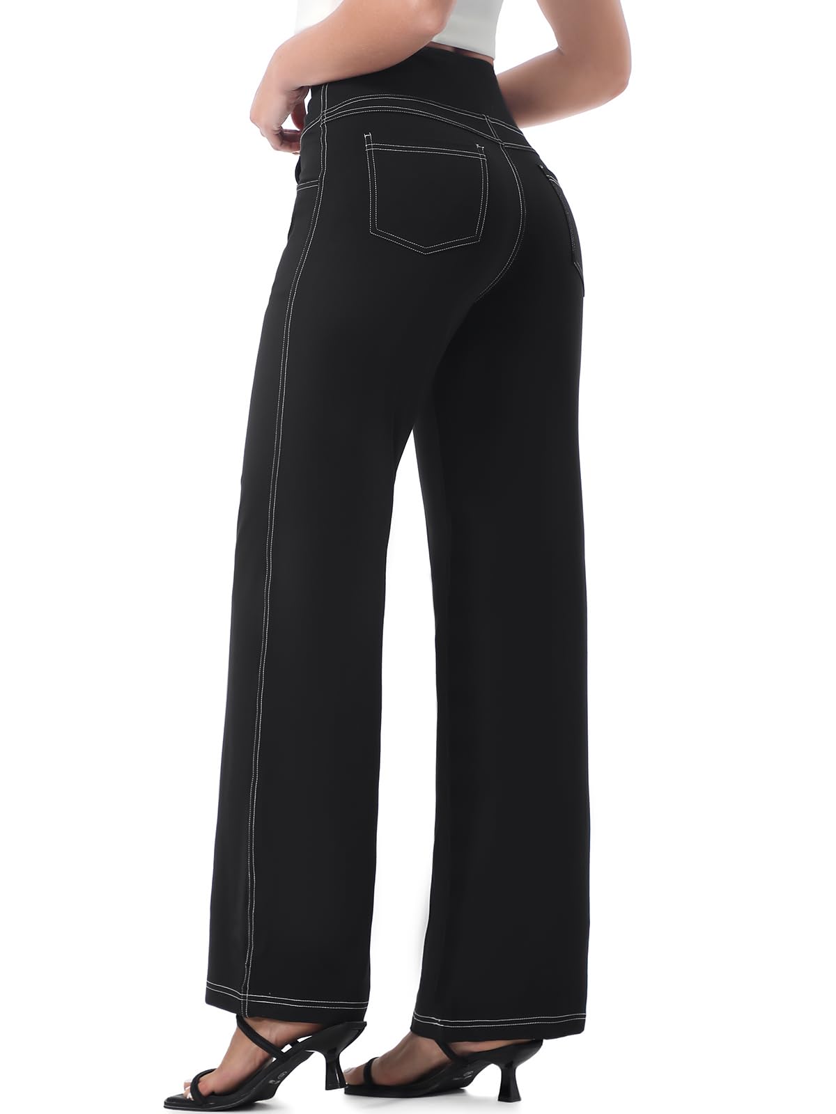 Wide Leg Pants for Woman, High Waisted Loose Casual Pull on Yoga Pants with Pockets Dress Trousers for Work