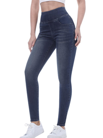 Pull on Skinny Jeans for Women, Stretchy High Waisted Leggings Trendy Tummy Control Demin Jegging with Pockets
