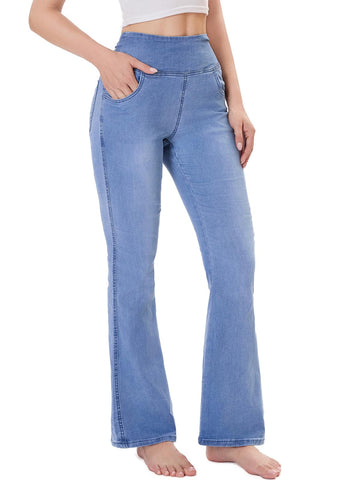 Pull on Flare Jeans for Women, Trendy Stretchy High Waisted Bell Bottom Skinny Boot Cut Jeans Legging for Women