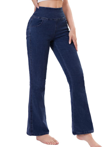 Pull on Flare Jeans for Women, Trendy Stretchy High Waisted Bell Bottom Skinny Boot Cut Jeans Legging for Women