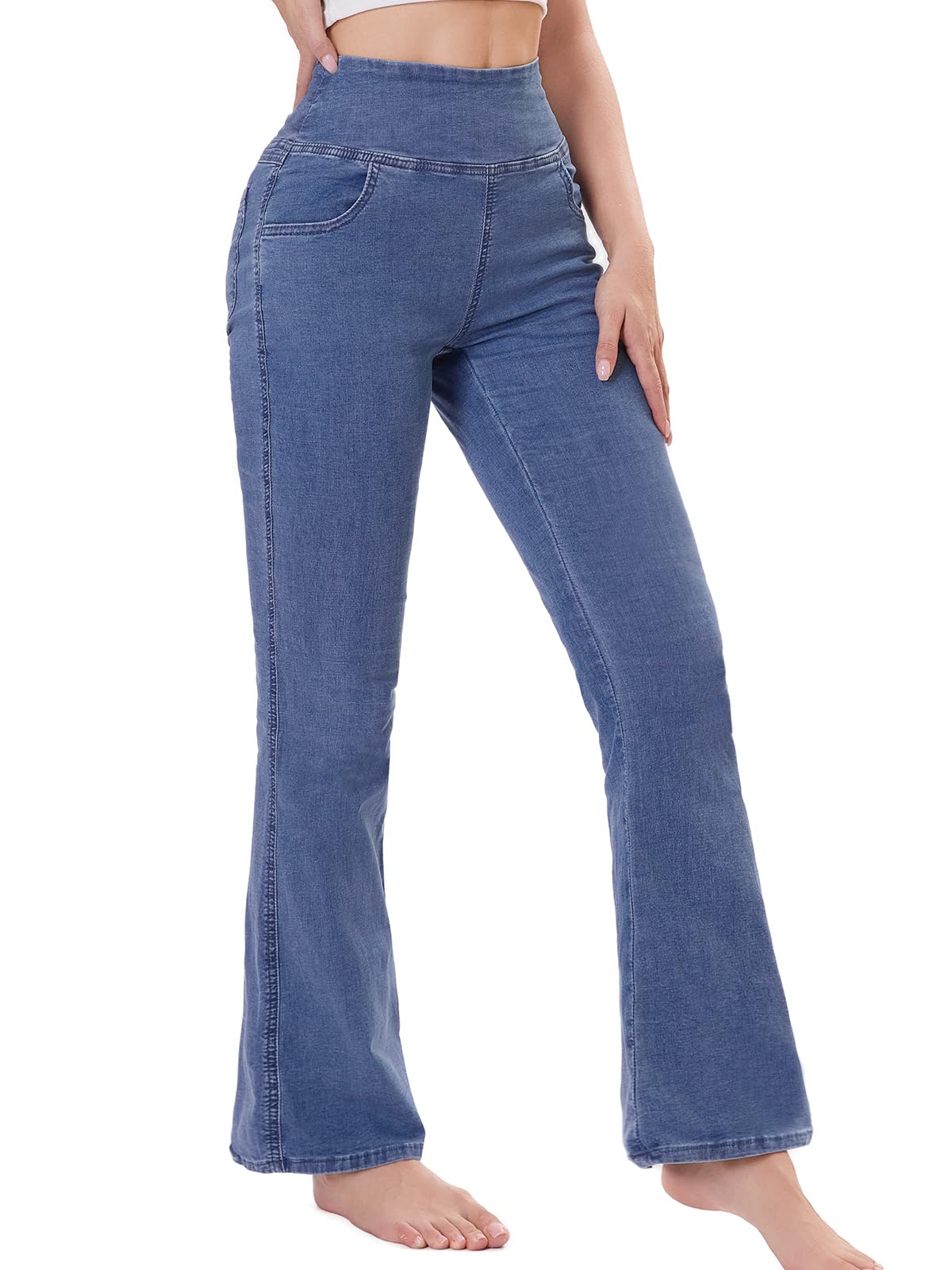 Pull on Flare Jeans for Women, Trendy Stretchy High Waisted Bell Bottom Skinny Boot Cut Jeans Legging for Women