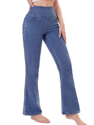 Pull on Flare Jeans for Women, Trendy Stretchy High Waisted Bell Bottom Skinny Boot Cut Jeans Legging for Women